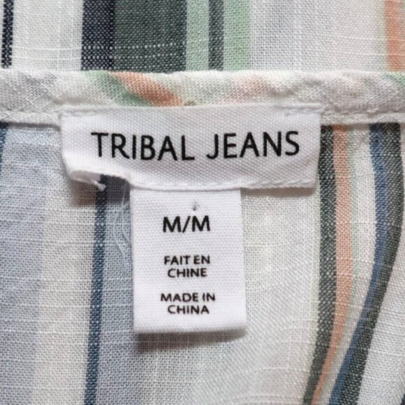 Tribal Jeans Striped Top Womens M White Resort‎ Wear Polished Night Out Casual - Picture 2 of 11